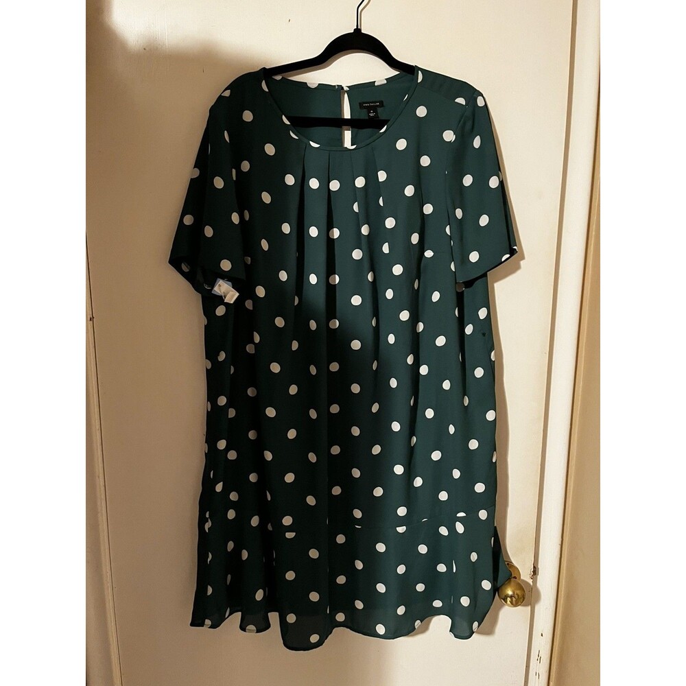 Ann Taylor Dark Green Polka Dot Shift Dress XL